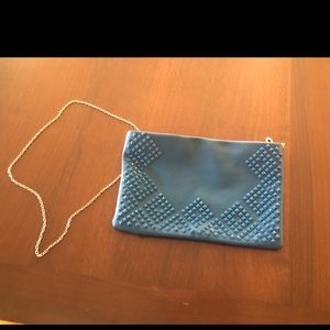 Large Blue Beaded Design Chain Crossbody Purse